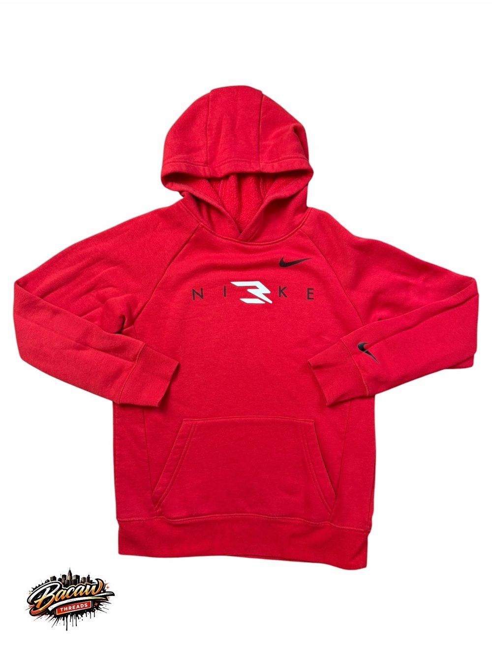 Nike 3BRAND by Russell Wilson Kids Large Baseball Red Fleece Pullover hoodie